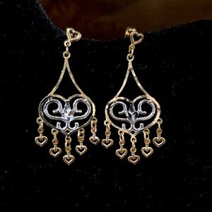 Dangling 2 tone Heart shaped 14k Earrings